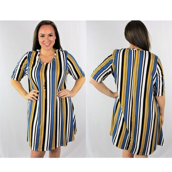 Plus Striped Trapeze Dress - Picture 1 of 5